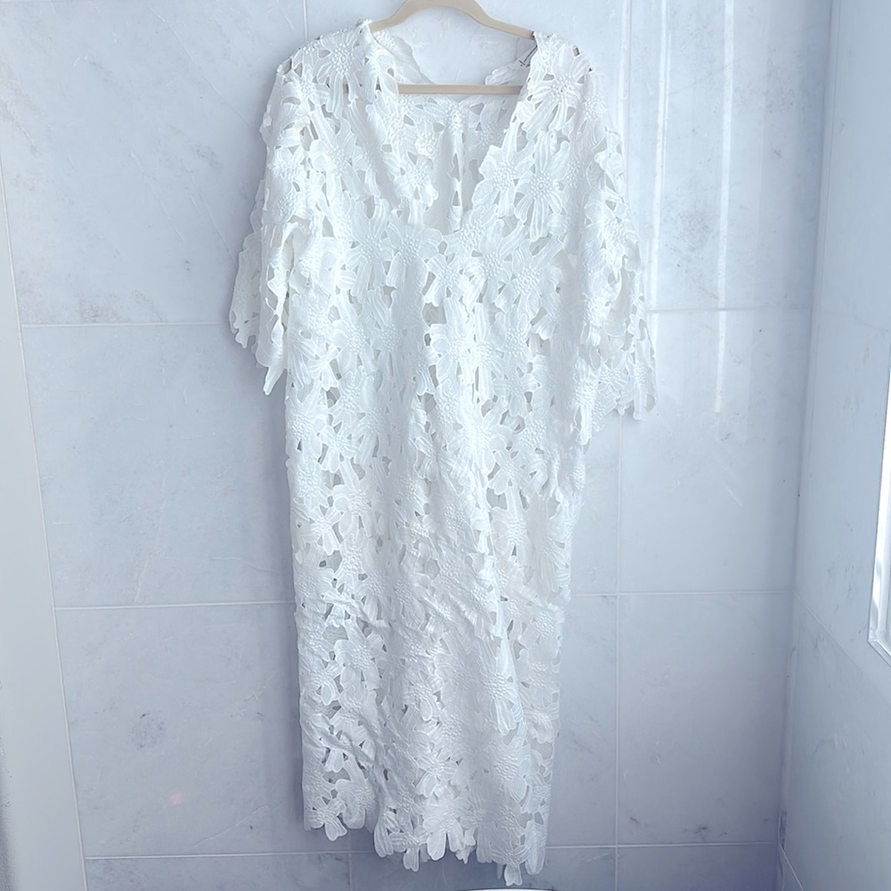 By Anthropologie Floral Eyelet Kaftan in Ivory